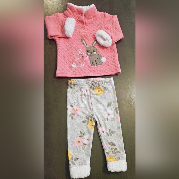 2 Piece Baby On Board Pink Quilted Toddler Pullover with Bunny Design Size 3-6 M - Picture 6 of 7